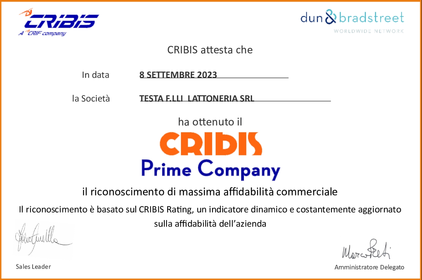 Certificato Cribis